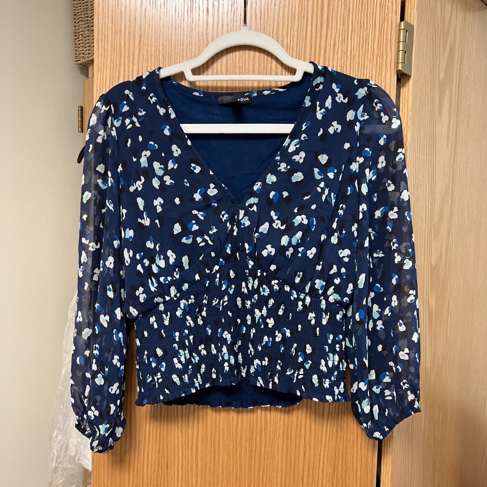 AQUA Blue cheetah print blouse